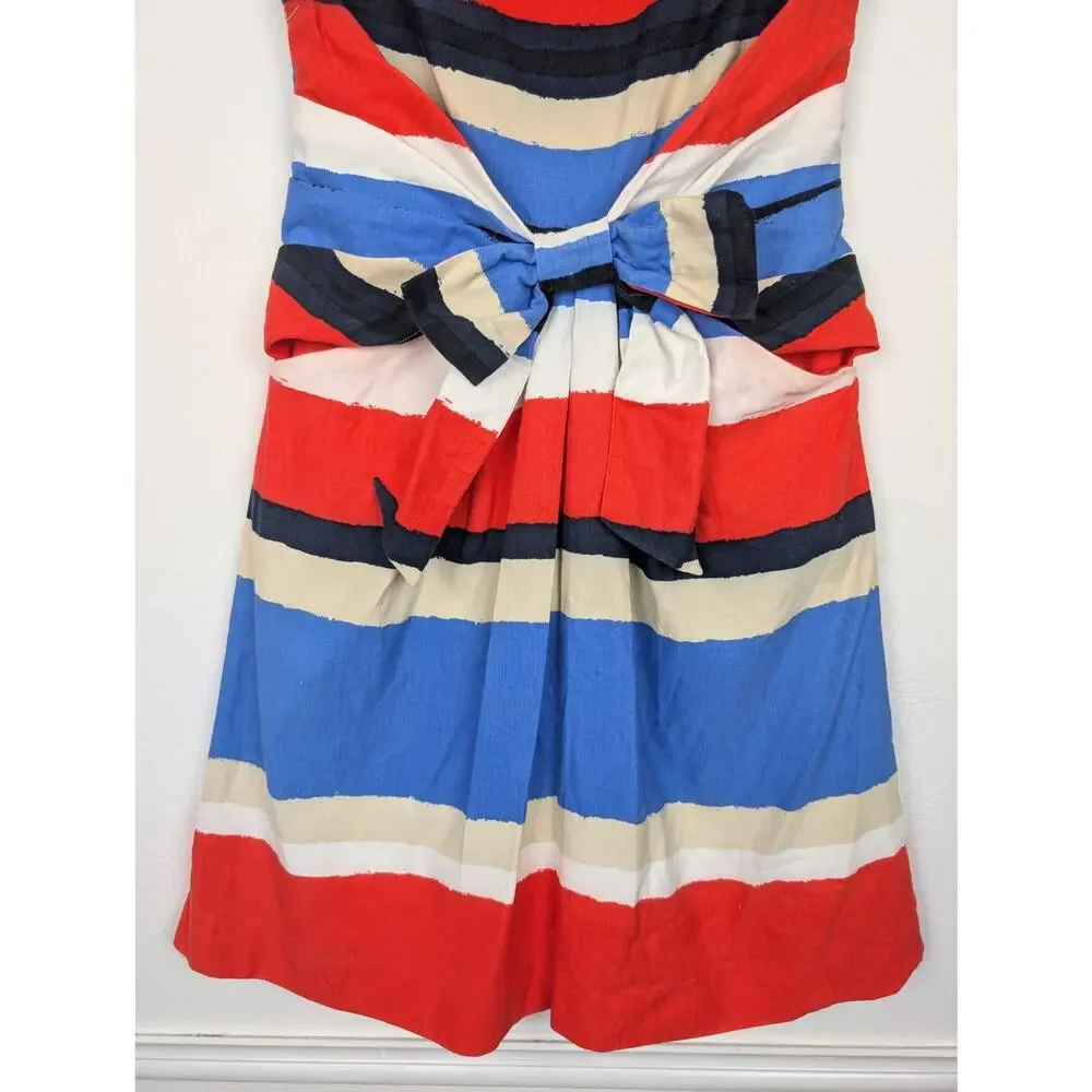 Kate Spade Jillian Dress All Aboard Stripe Nautical Cotton Linen Red Blue Size 2